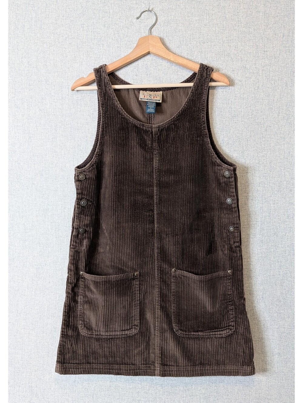 Vintage 90s chocolate brown cotton corduroy jumper mini dress
